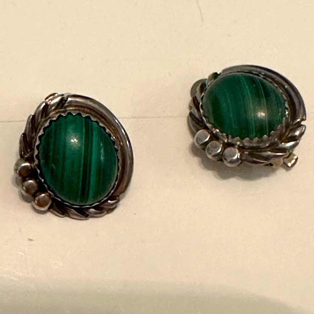 Southwestern malachite sterling clip on earrings